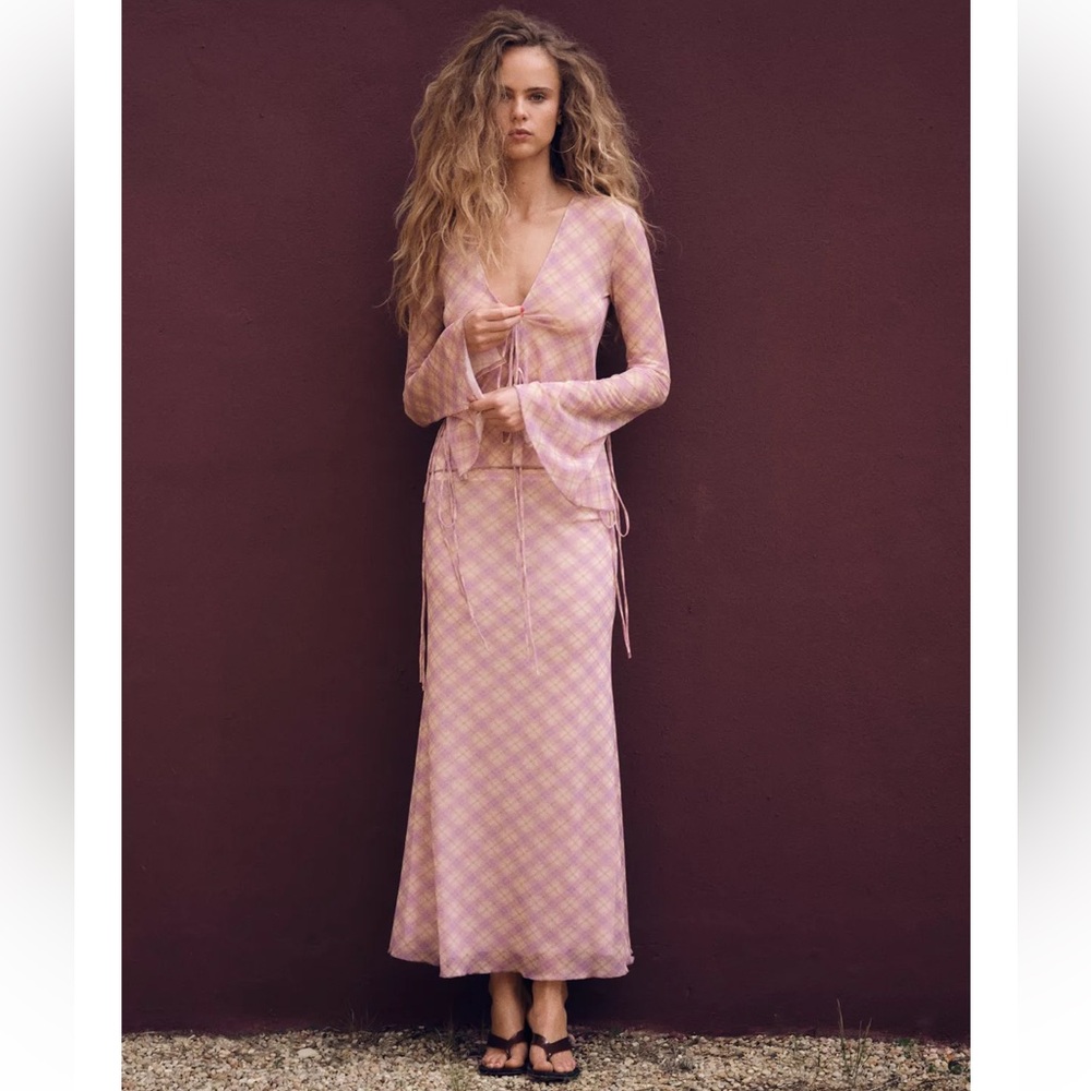Zara Plaid Pink PRINTED TULLE SHIRT - Picture 6 of 9
